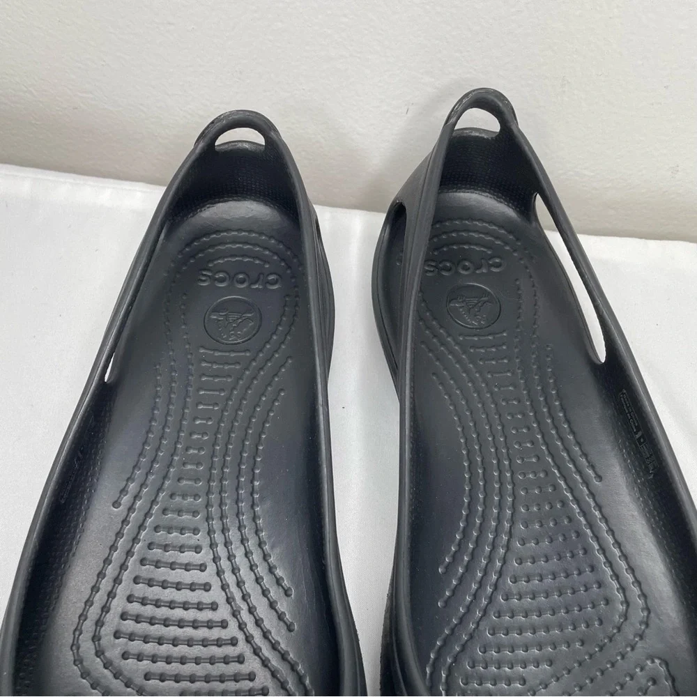 Crocs Black Rubber Slip On Ballet Flat Slip Resistant Safety Work Women Shoes 9